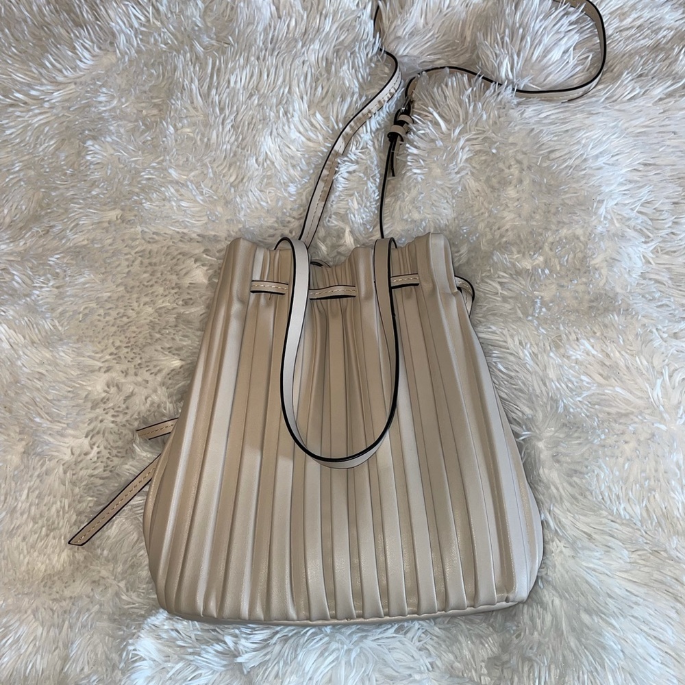 Zara Cream Pleated Bucket Bag